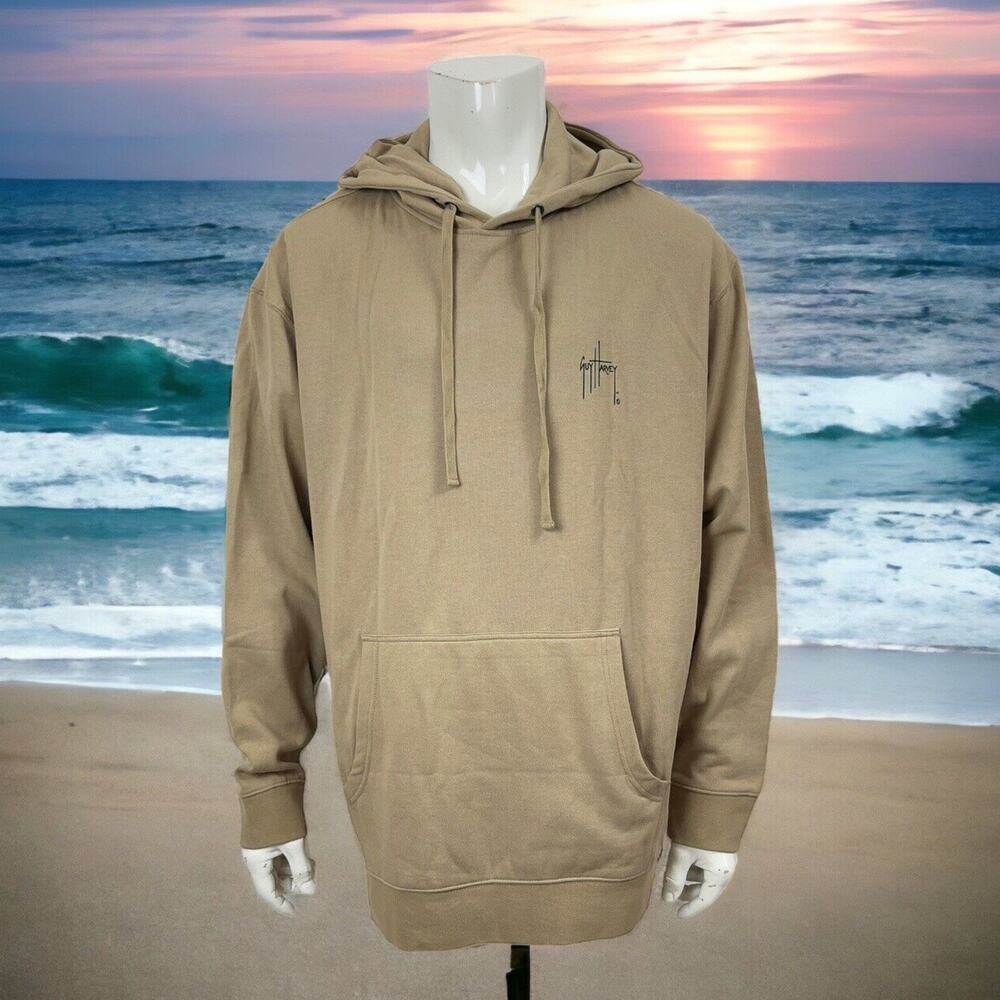 Guy Harvey Mens 3XL Tan Pullover Hoodie Fish Graphic Sweatshirt